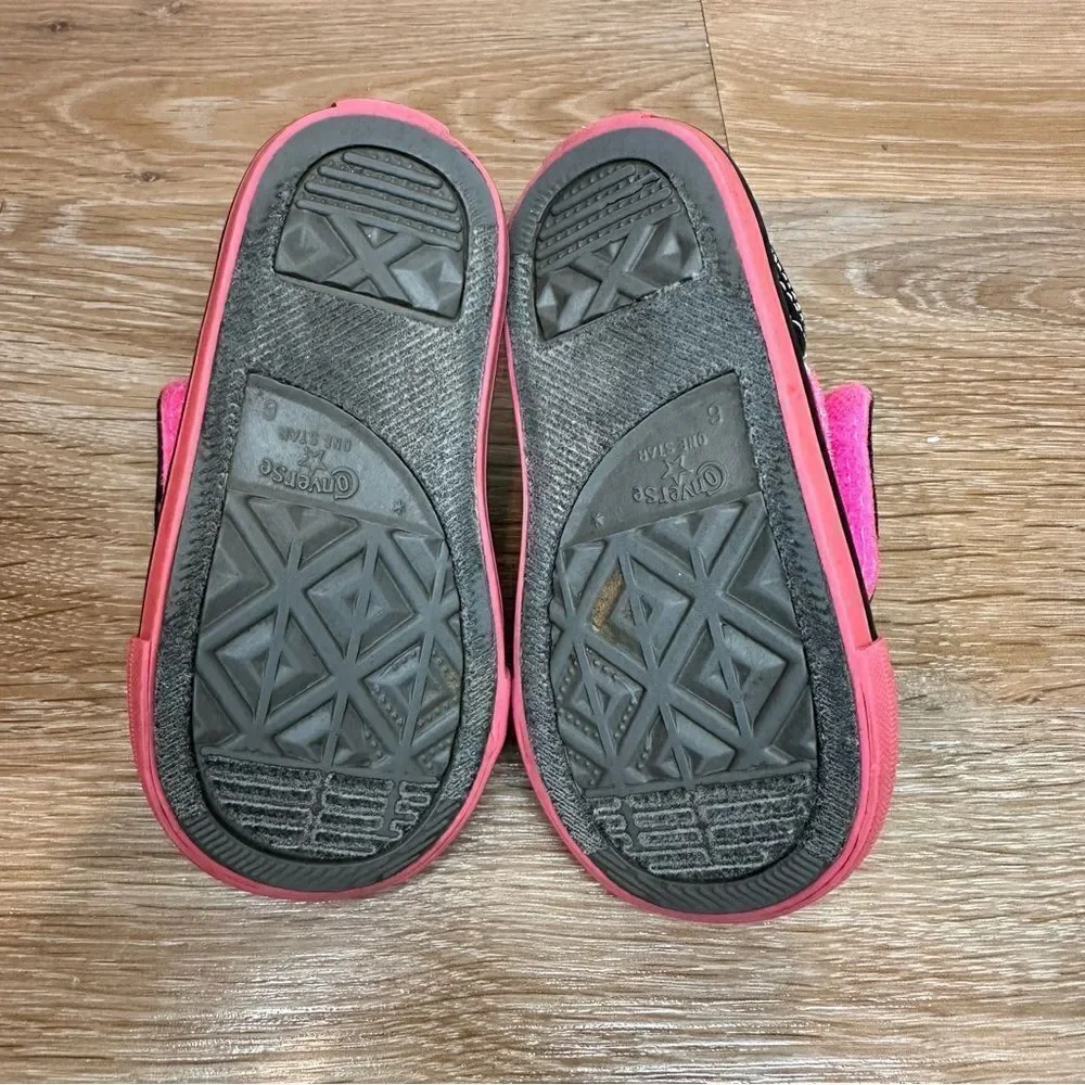 Converse Baby Girl Size 6 Pink Black Vilcro Sneaker Shoes